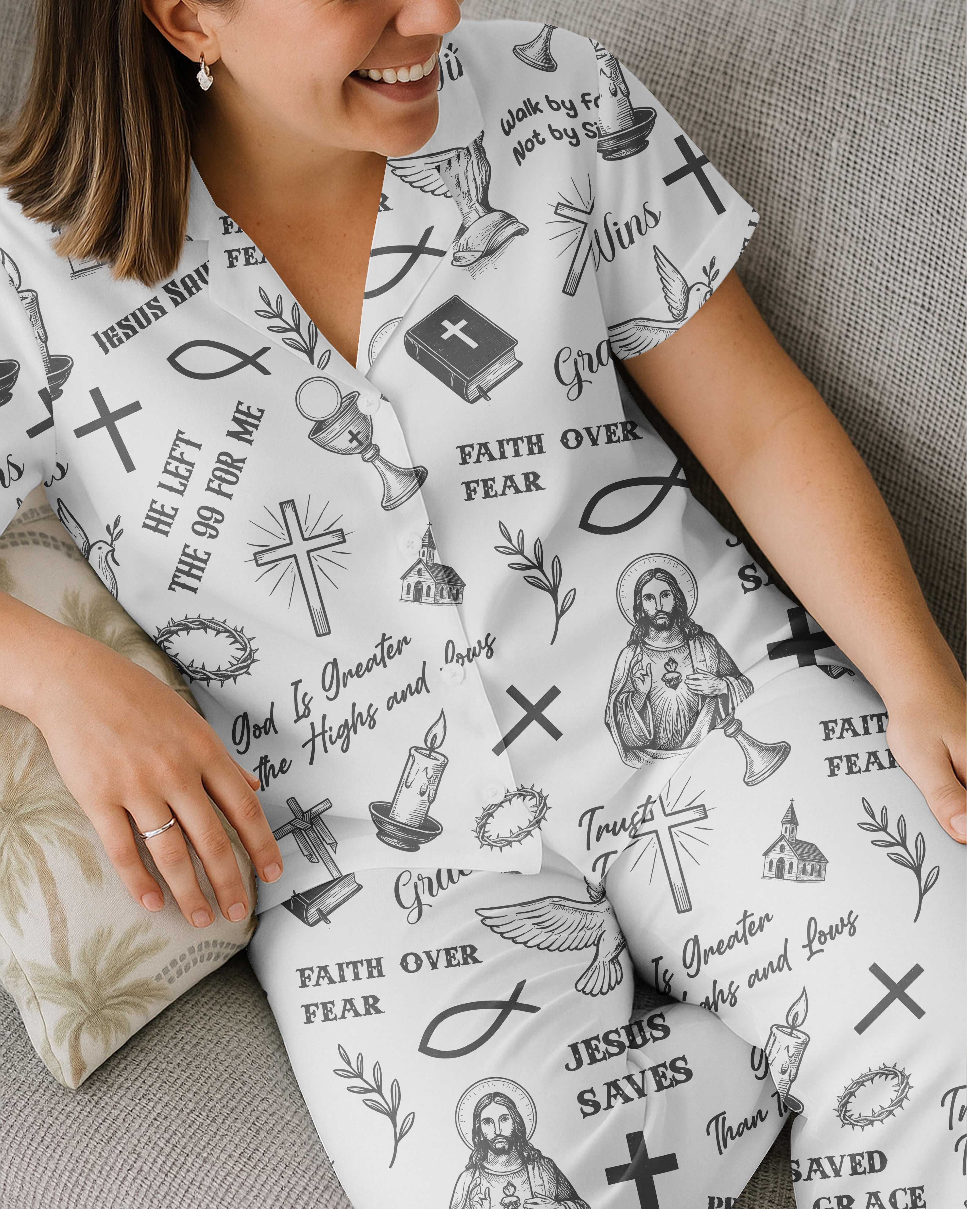 Jesus Saves Button Pajamas