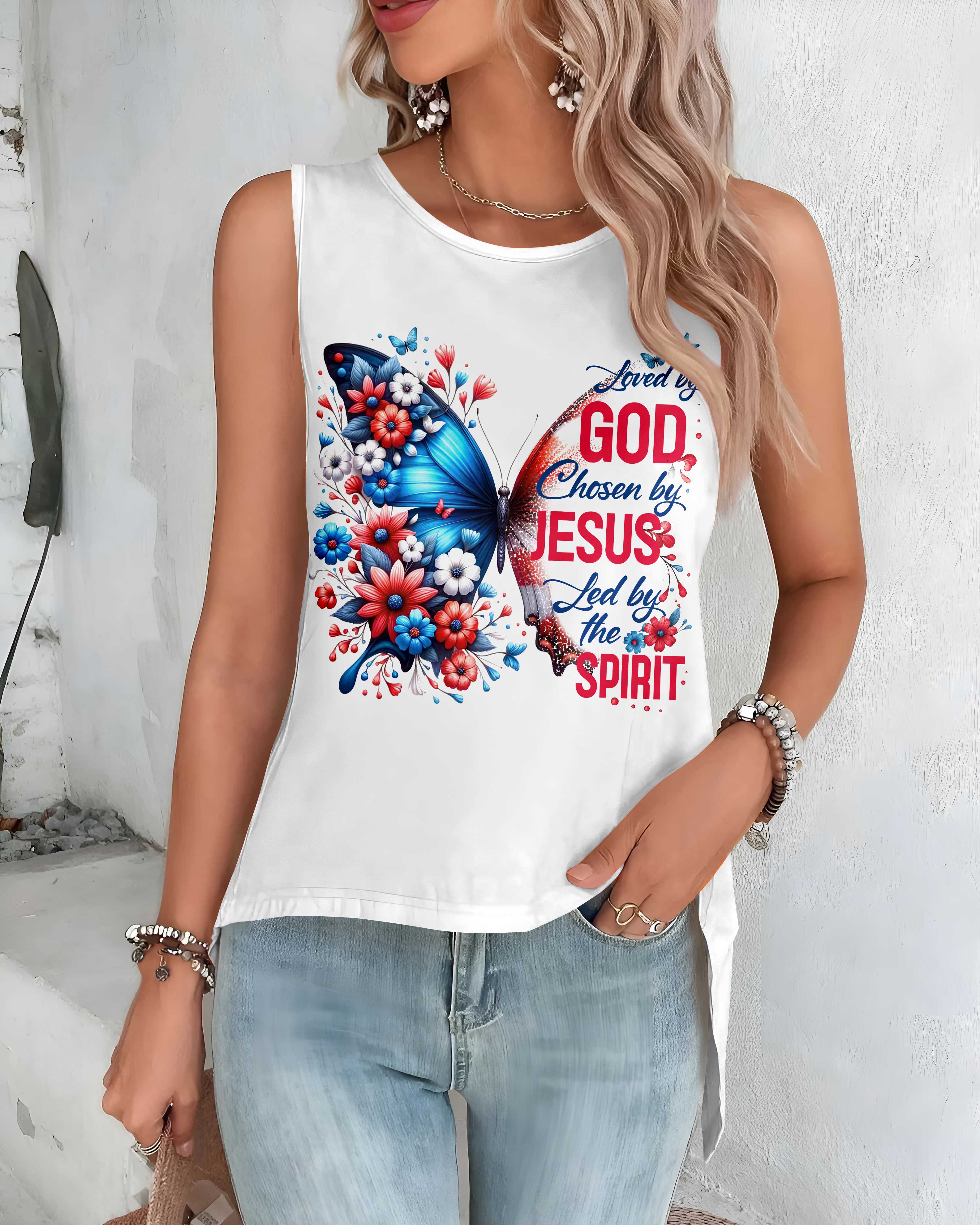 Loved By God Chosen By Jesus All Over Print Cut Out Wrap Back Tank Top