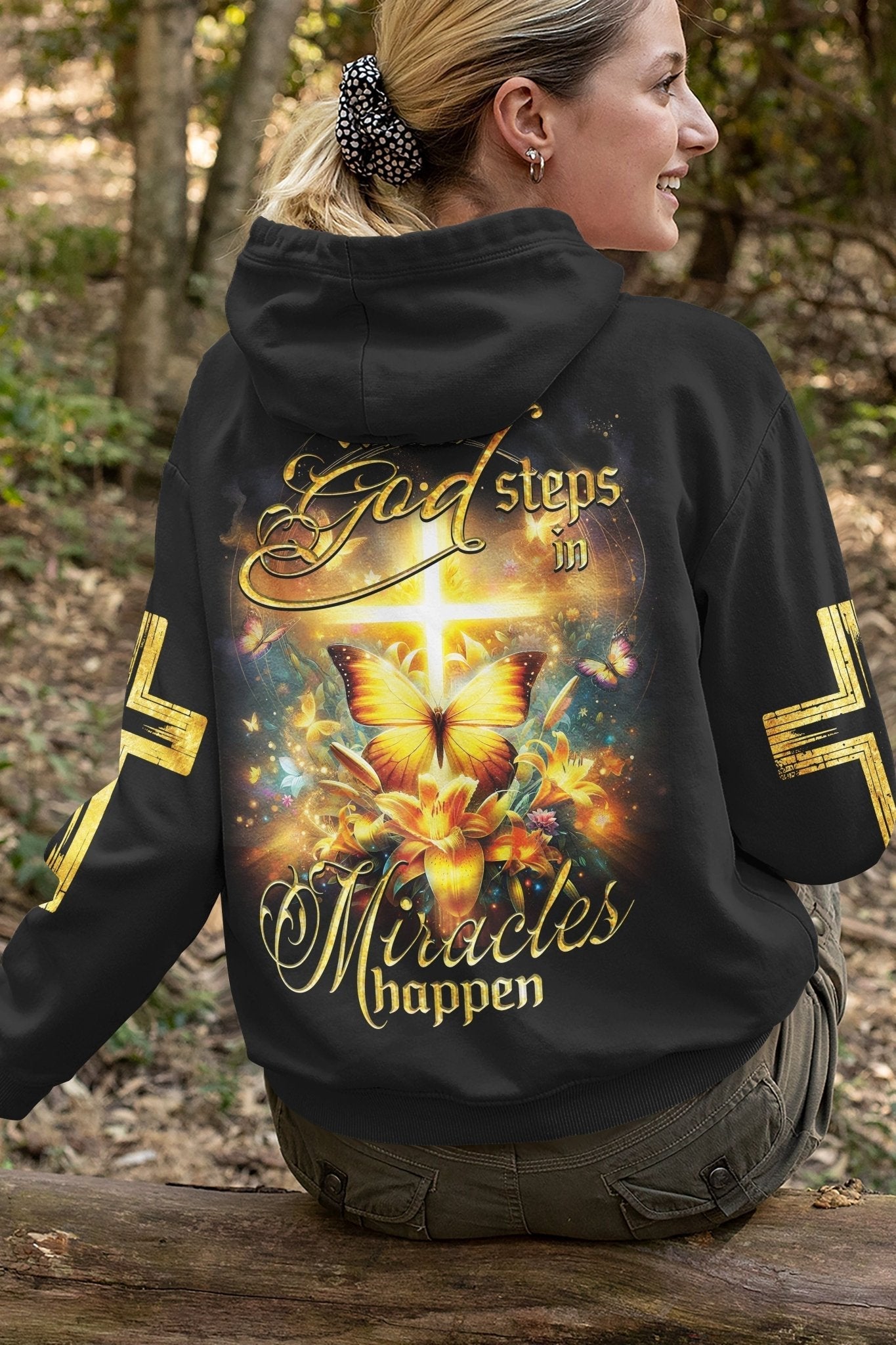 God Steps In Miracles Happen All Over Print Hoodie