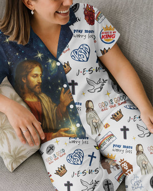 Pray More Worry Less All Over Print Button Pajamas