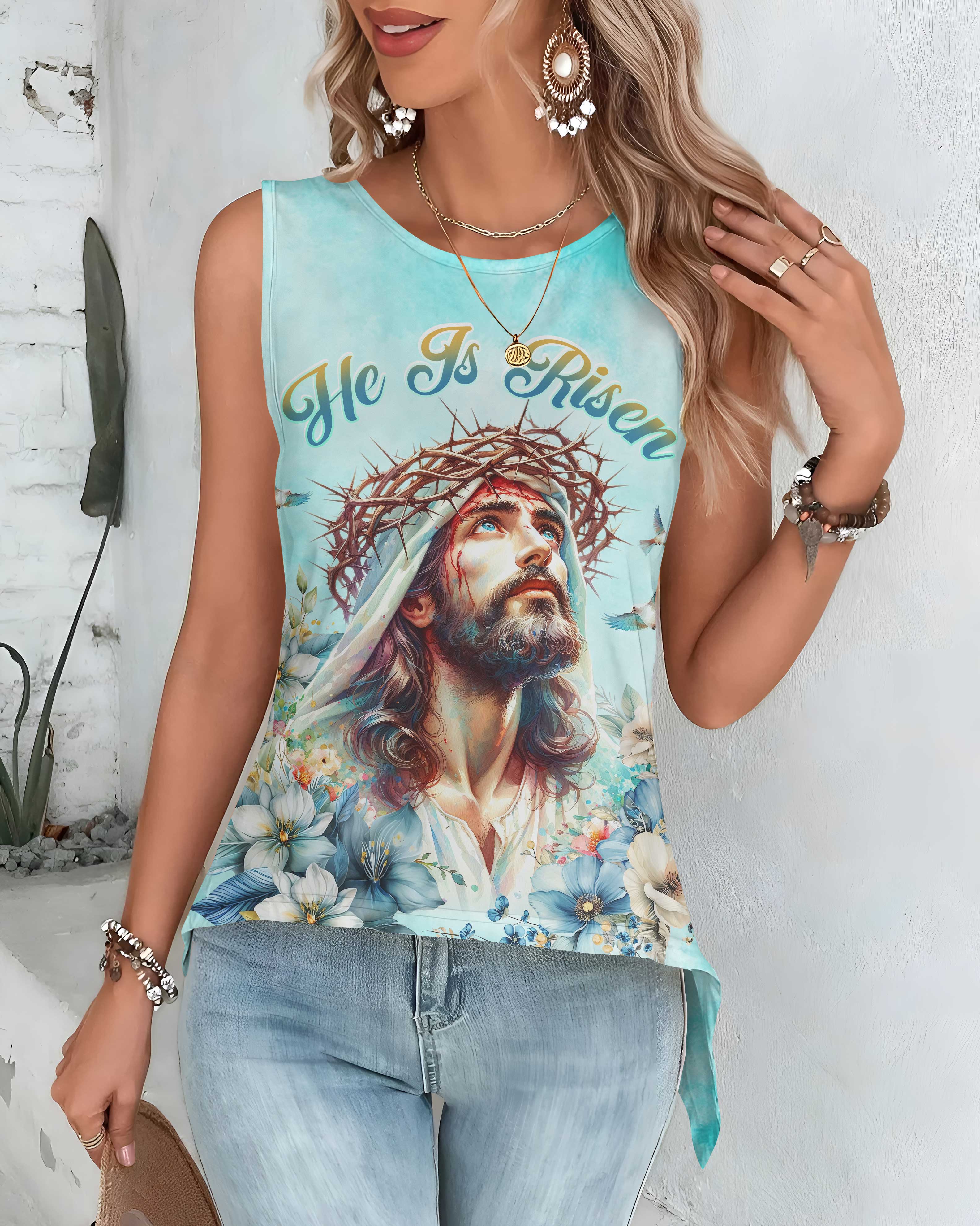 He Is Risen All Over Print Cut Out Wrap Back Tank Top