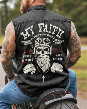 My Faith Is Louder Sleevesless Denim Shirt