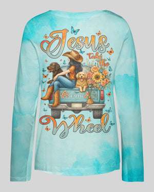 Jesus Take The Wheel All Over Print V-neck Long Sleeves Shirt