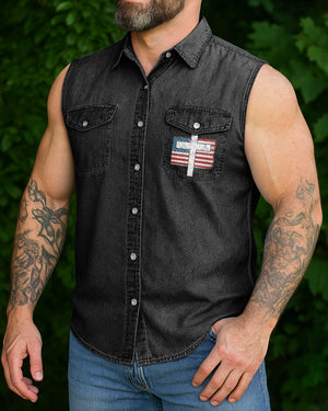 Sworn To The Savior  Sleevesless Denim Shirt