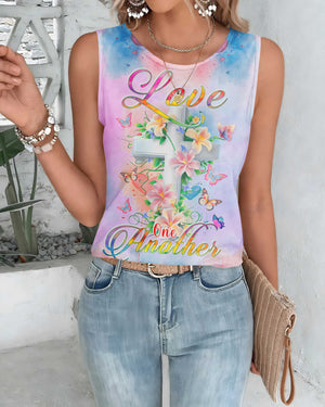 Love One Another All Over Print Cut Out Wrap Back Tank Top