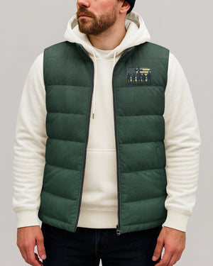 Behind Every Strong Veteran There Is An Even Stronger Family Who Stands By Them Supports And Prays For Them And God Who Strengthens Them All Over Print Sleeveless Puffer Jacket