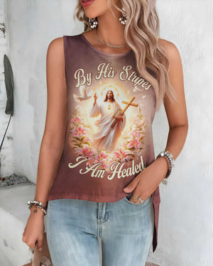 By His Stripes I Am Healed All Over Print Cut Out Wrap Back Tank Top