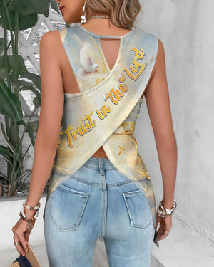 God's Timing Is Perfect All Over Print Cut Out Wrap Back Tank Top