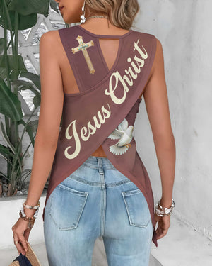 By His Stripes I Am Healed All Over Print Cut Out Wrap Back Tank Top