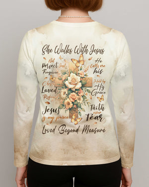 She Walks With Jesus All Over Print V-neck Long Sleeves Shirt