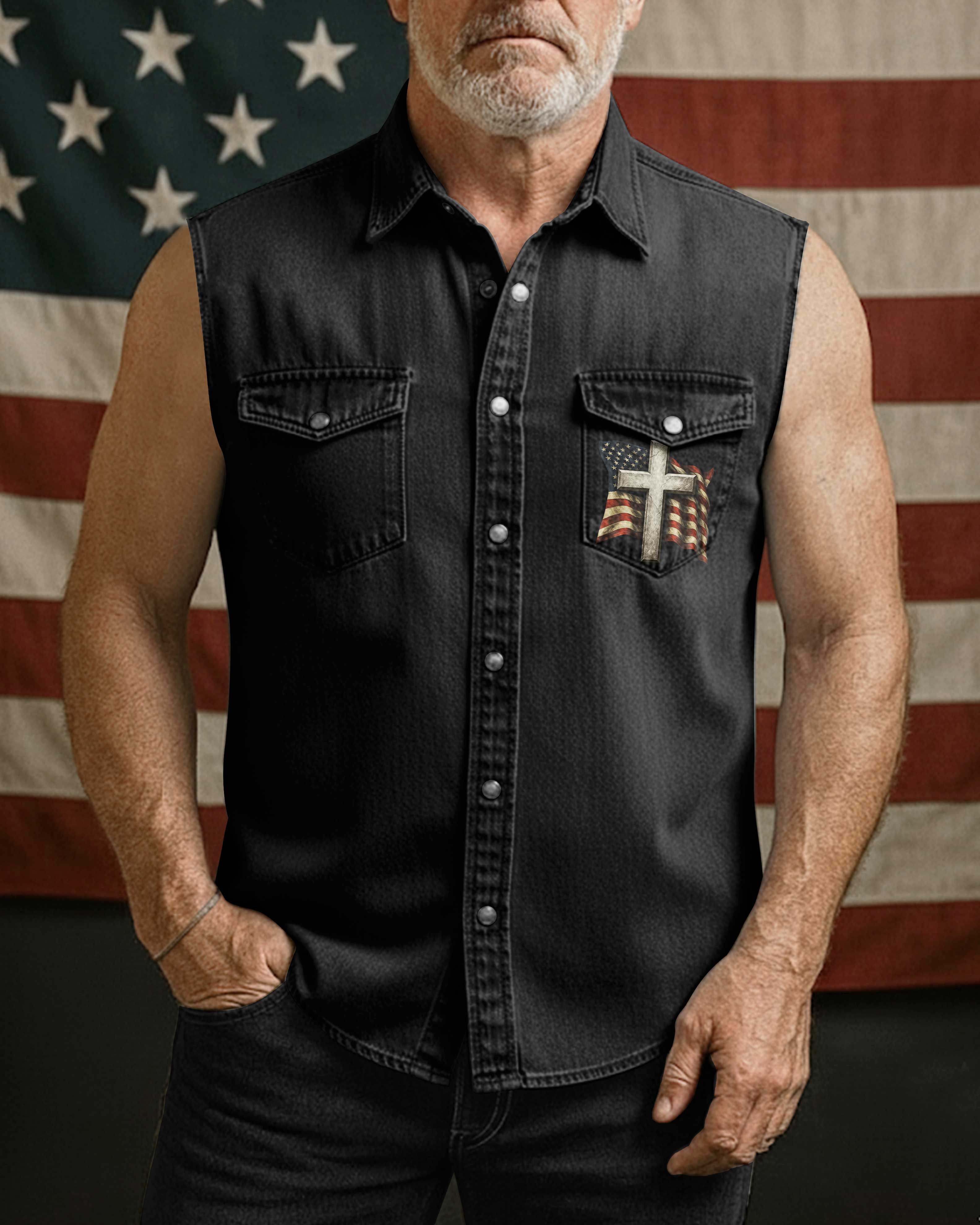 I'm A Soldier Sleevesless Denim Shirt