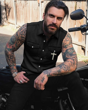 My Faith Is Louder Sleevesless Denim Shirt