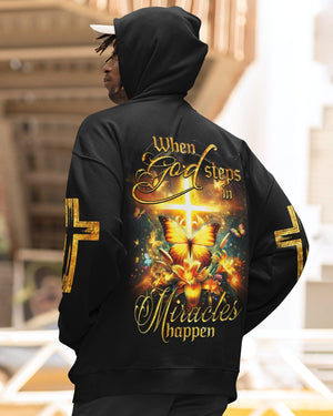 God Steps In Miracles Happen All Over Print Zip Hoodie