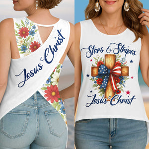 Stars And Stripes Jesus Christ Crop Out Wrap Back Tank Top
