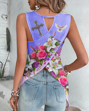 Do Everything In Love All Over Print Cut Out Wrap Back Tank Top