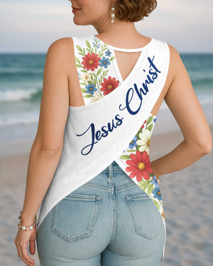 Stars And Stripes Jesus Christ Crop Out Wrap Back Tank Top