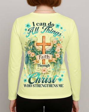 I Can Do All Things Faith Through Christ V-neck Long Sleeves Shirt
