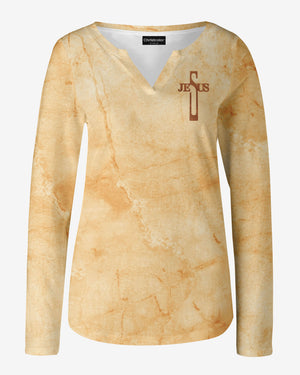 Give Thanks To The God Of Heaven All Over Print V-neck Long Sleeves Shirt