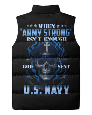 When Army Strong Isn't Enough God Sent U.S. Navy All Over Print Sleeveless Puffer Jacket