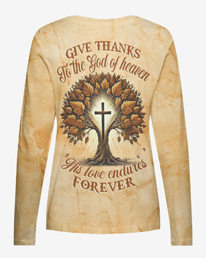Give Thanks To The God Of Heaven All Over Print V-neck Long Sleeves Shirt