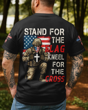 Stand For The Flag Kneel For The Cross All Over Print T-Shirt