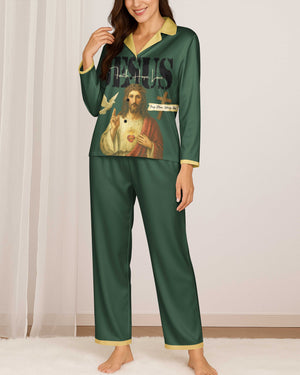 Jesus Faith Hope Pray More Worry Less Lightweight Button Pajamas