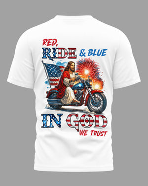 Red Ride And Blue All Over Print T-Shirt