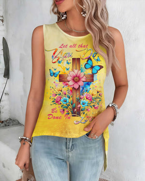 Let All That You Do Be Done In Love All Over Print Cut Out Wrap Back Tank Top