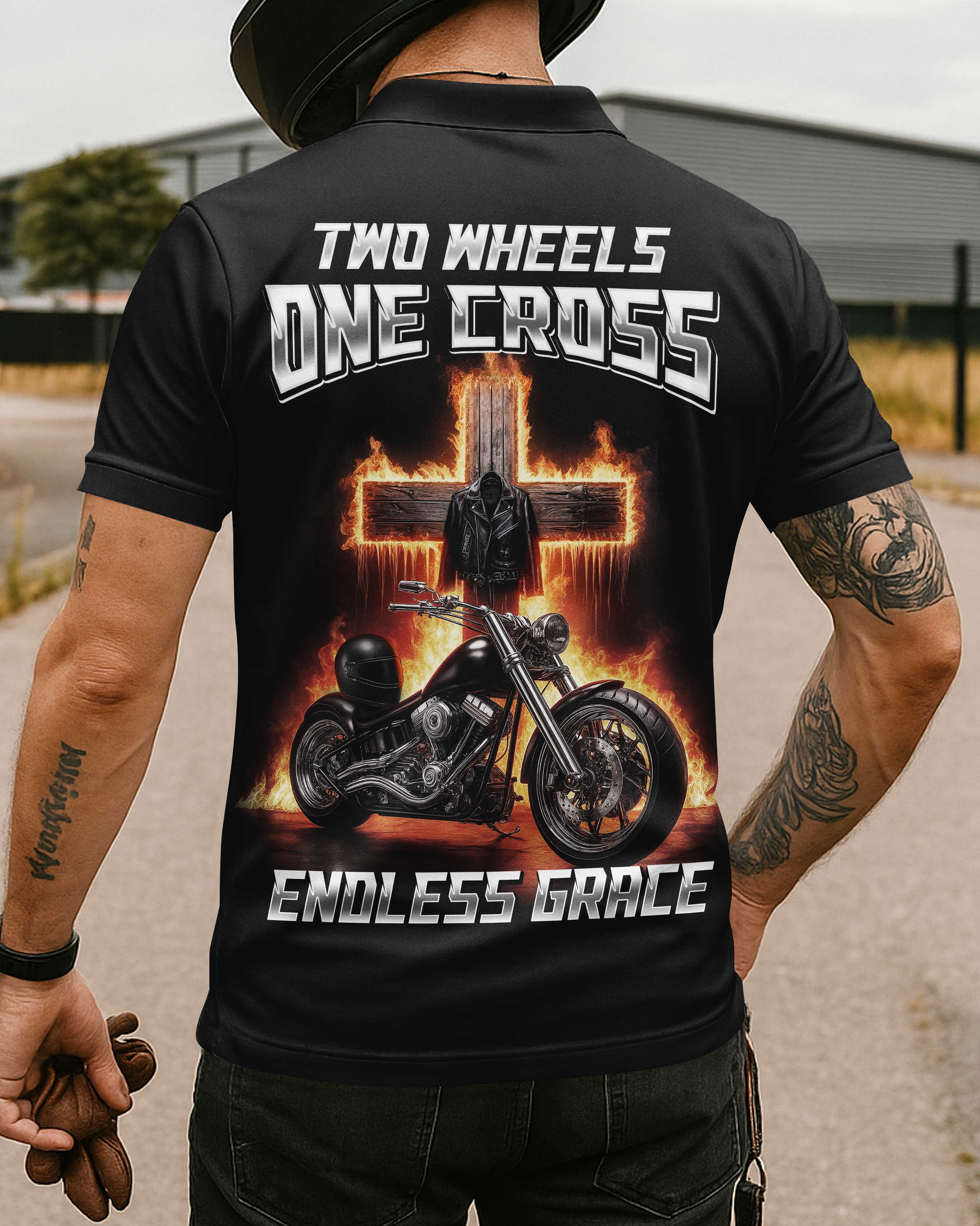 Two Wheels One Cross Endless Grace All Over Print Polo