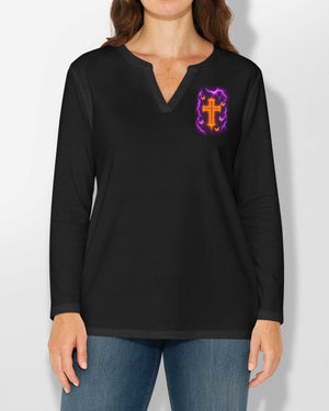 I Am God's Princess With Heart Of A Warrior All Over Print V-neck Long Sleeves Shirt