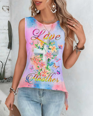 Love One Another All Over Print Cut Out Wrap Back Tank Top
