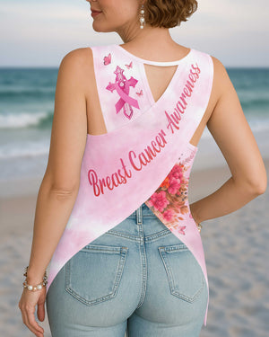 Breast Cancer Awareness All Over Print Crop Out Wrap Back Tank Top