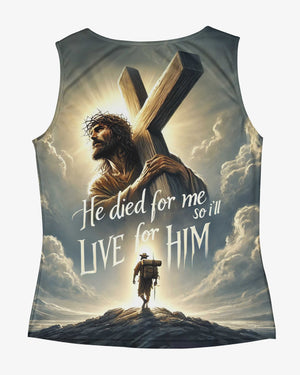 He Died For Me So I'll Live For Him All Over Print V-neck Tank Top