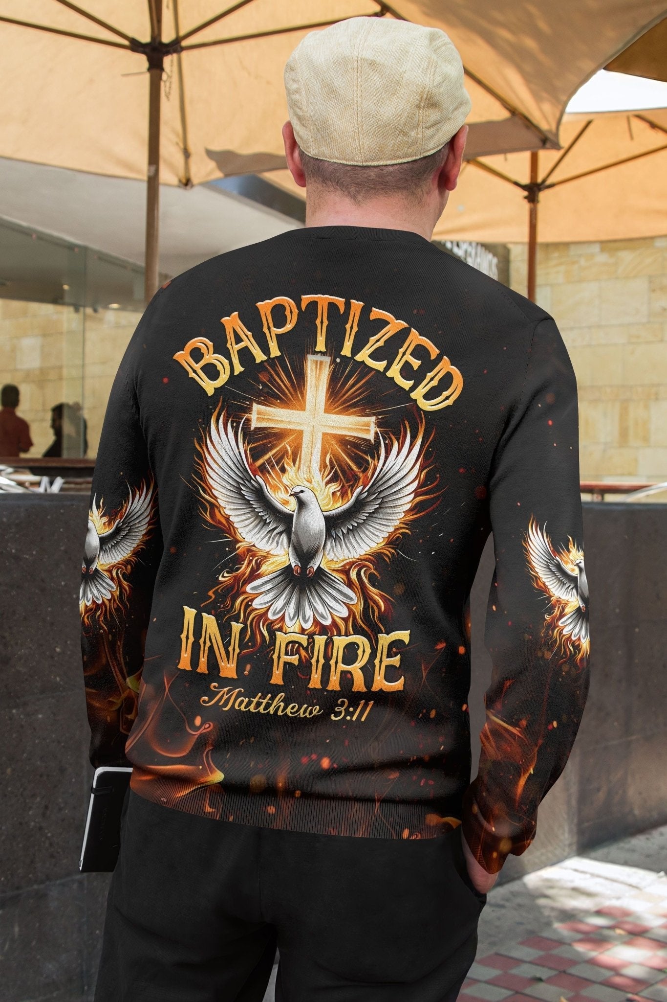 Baptized In Fire Matthew 3:11 All Over Print Sweater