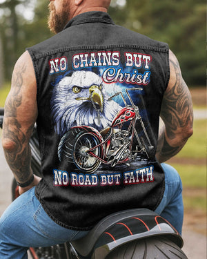 No Chains But Christ Sleevesless Denim Shirt
