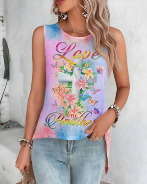 Love One Another All Over Print Cut Out Wrap Back Tank Top