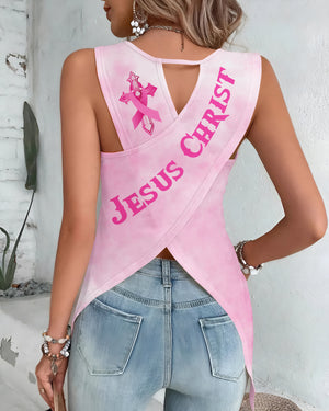 My God Is Bigger Than Cancer All Over Print Crop Out Wrap Back Tank Top