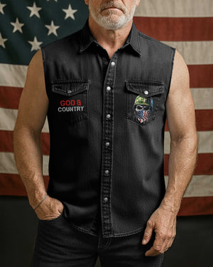 Born To Serve Sleevesless Denim Shirt