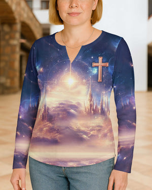 Seek First The Kingdom Of God All Over Print V-neck Long Sleeves Shirt