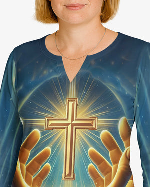 Commit Your Way To The Lord Trust In Him All Over Print V-neck Long Sleeves Shirt