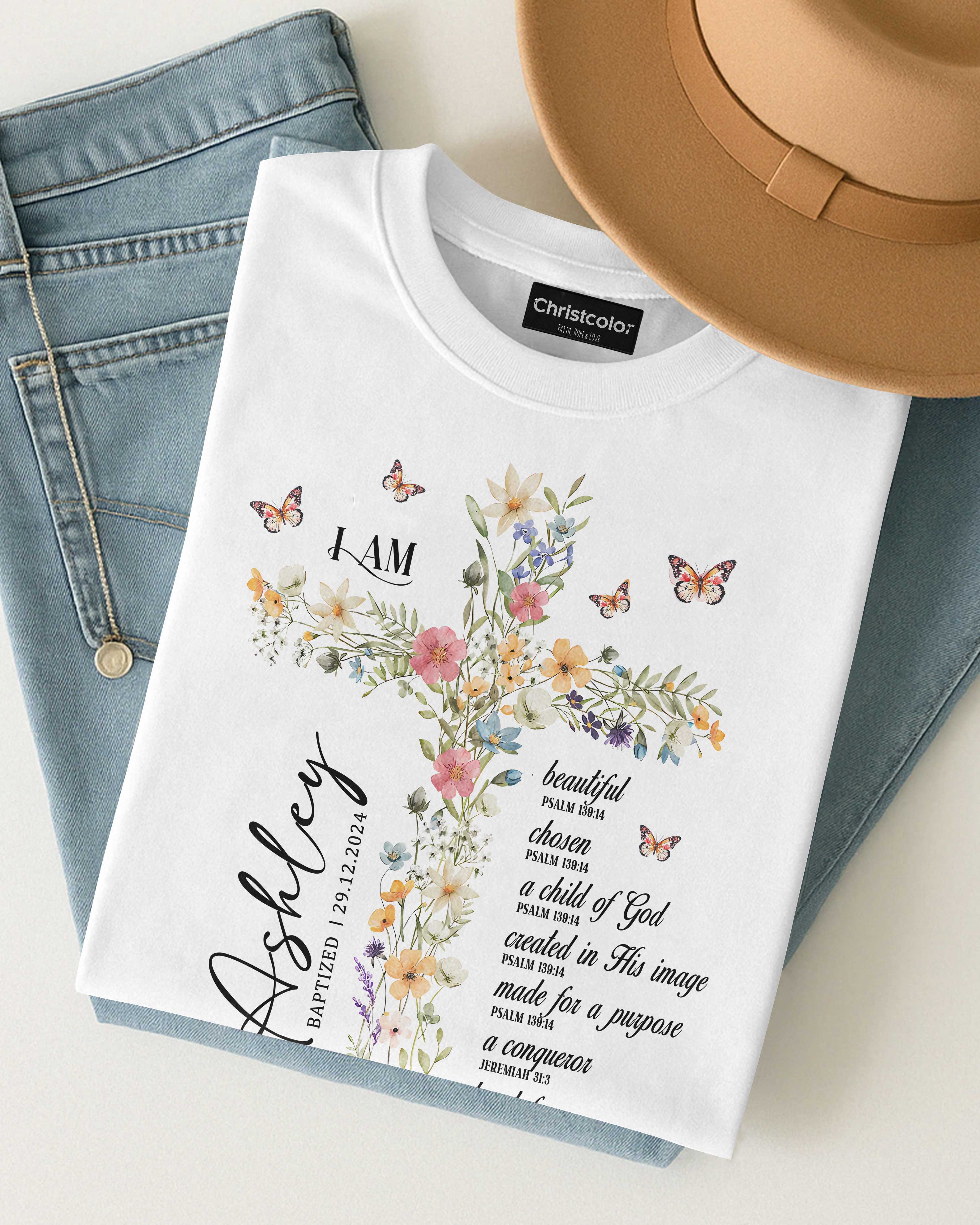 Personalized I Am T-Shirt, Baptism or Dedication Gift for Women or Girl, Christening Keepsake