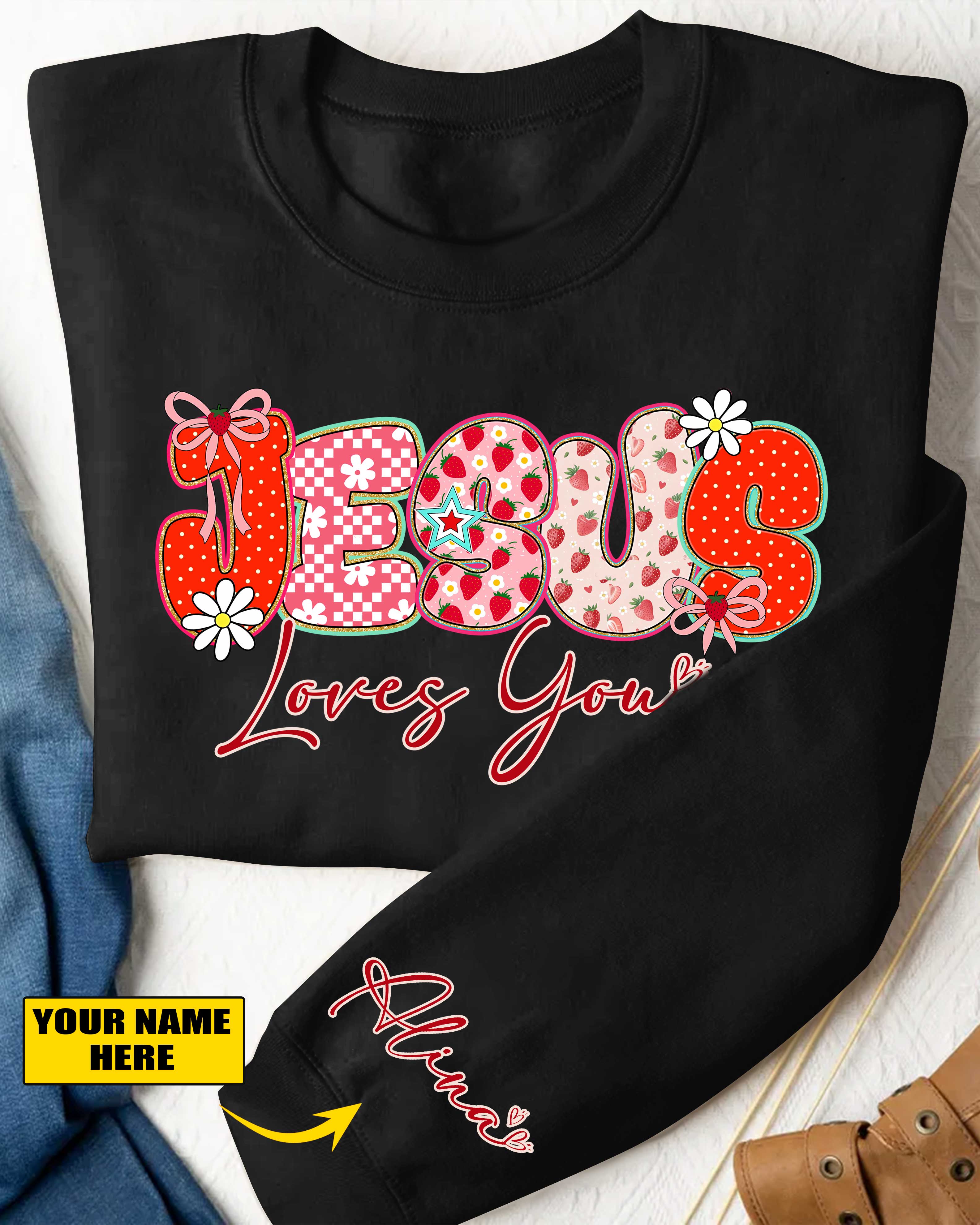 Jesus Loves You Sweater Gift, Summer Strawberry, Christian Gift, Bible Verse Sweater