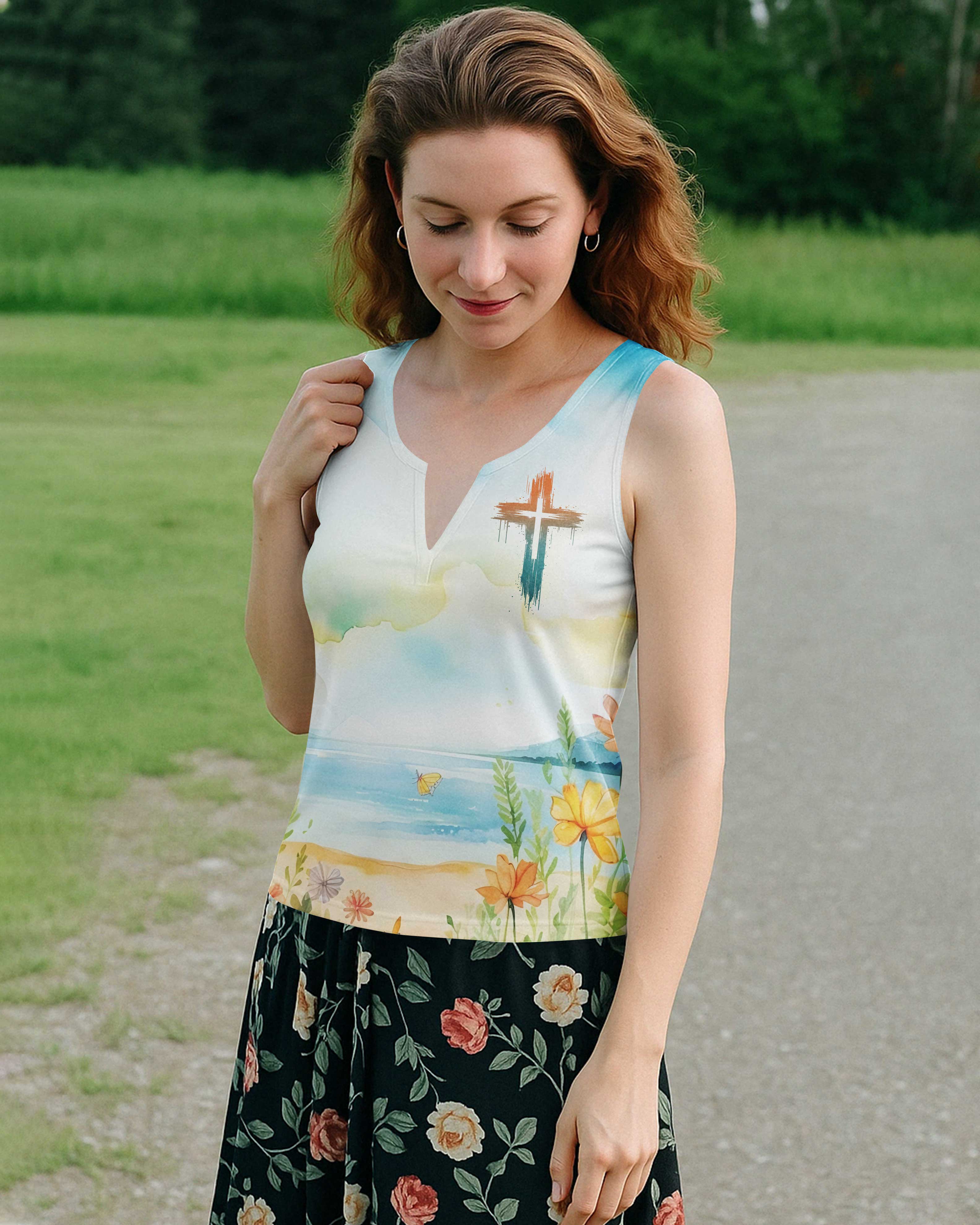 God's Love Never Fails All Over Print V-neck Tank Top