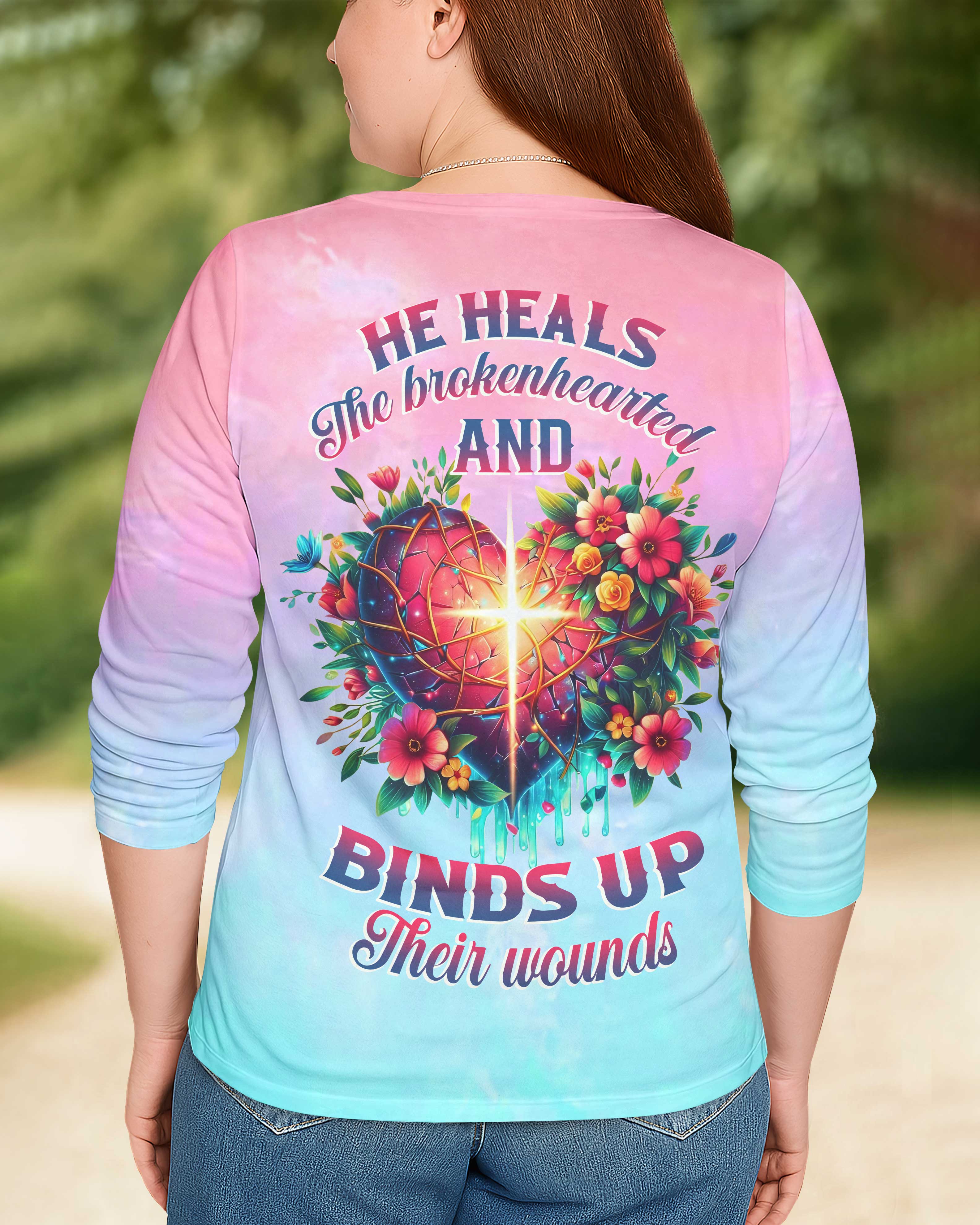 He Heals The Brokenhearted And Binds Up Their Wounds All Over Print V-neck Long Sleeves Shirt