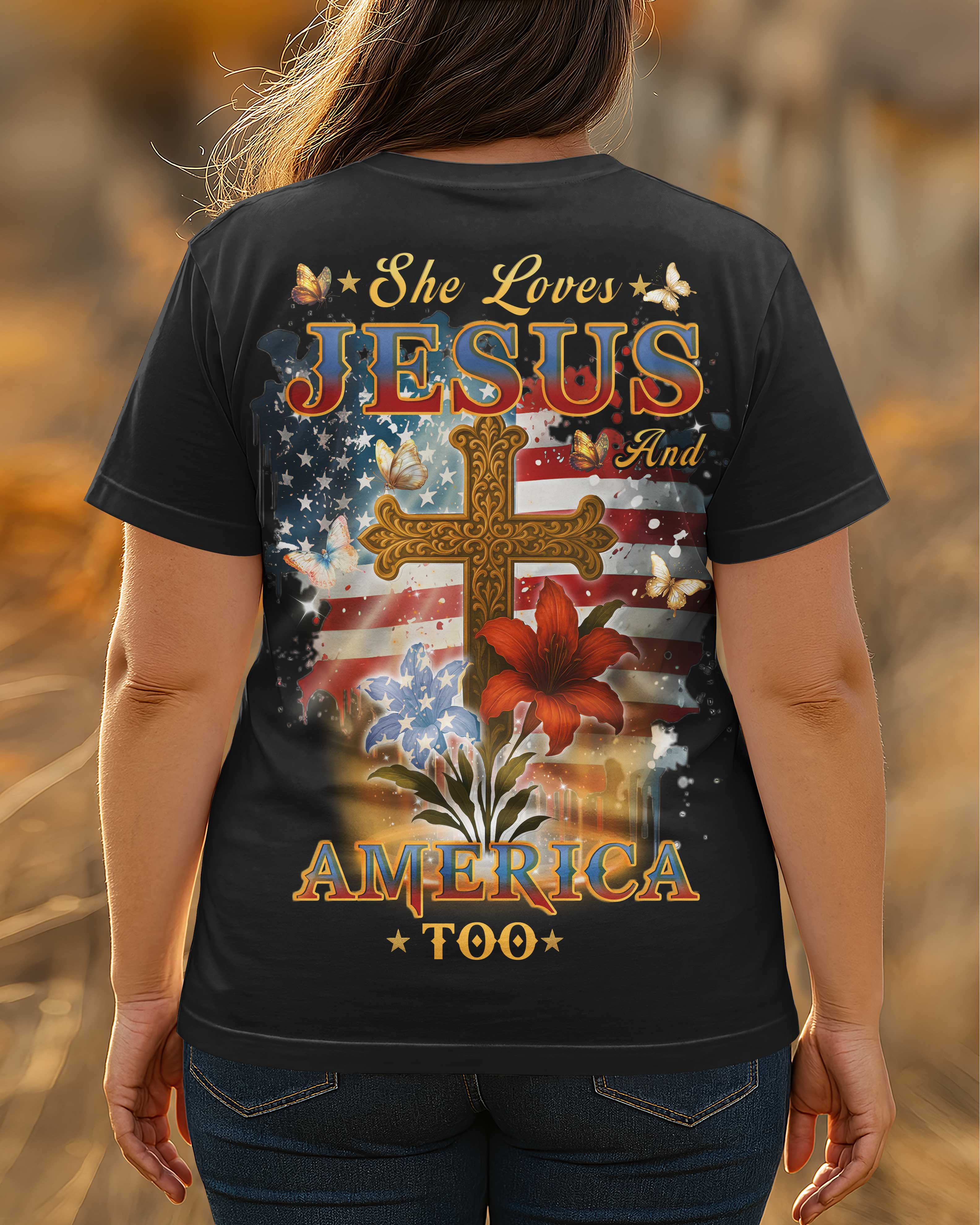 She Loves Jesus And America Too All Over Print T-Shirt
