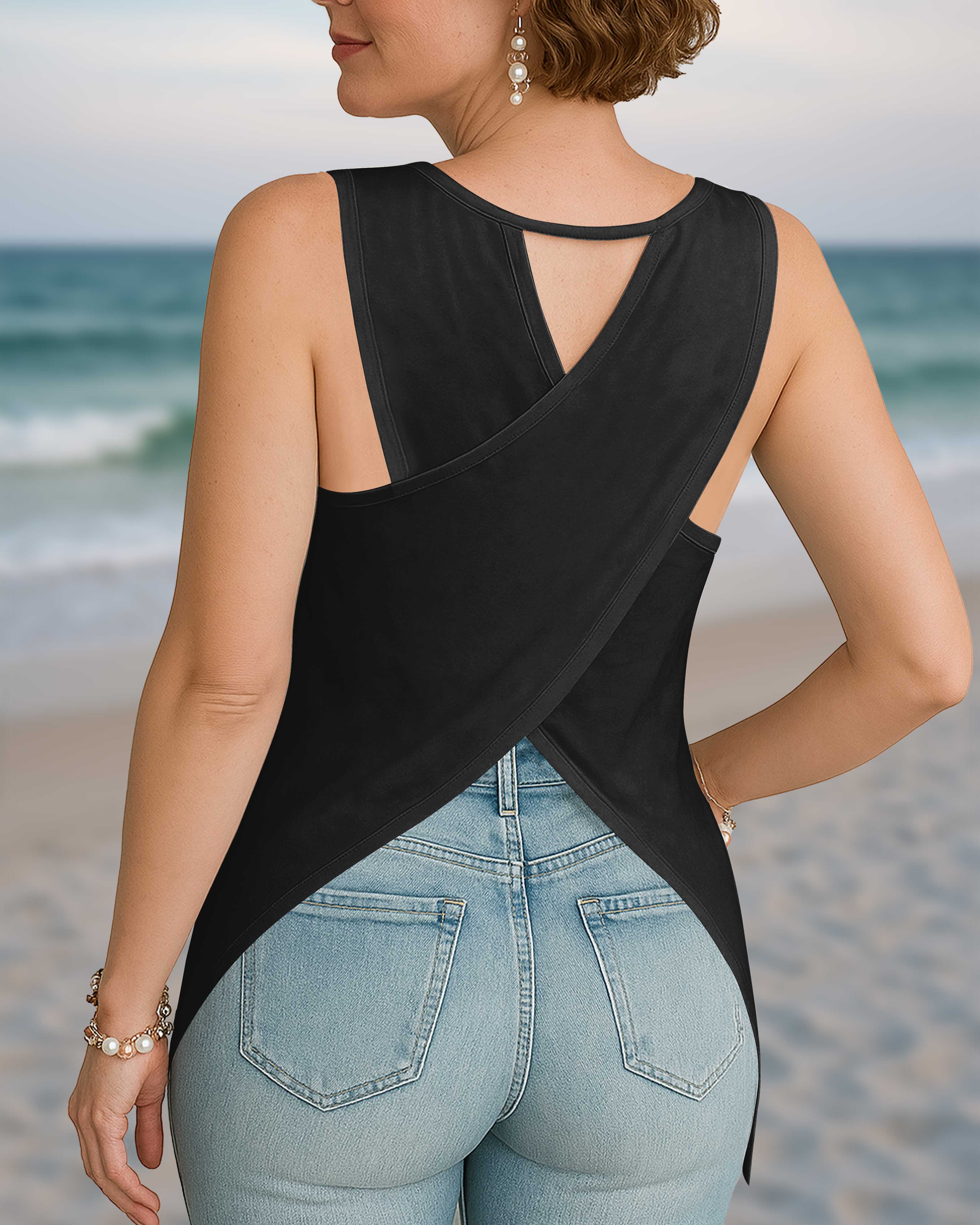 Look Back And Thank God Cut Out Wrap Back Tank Top