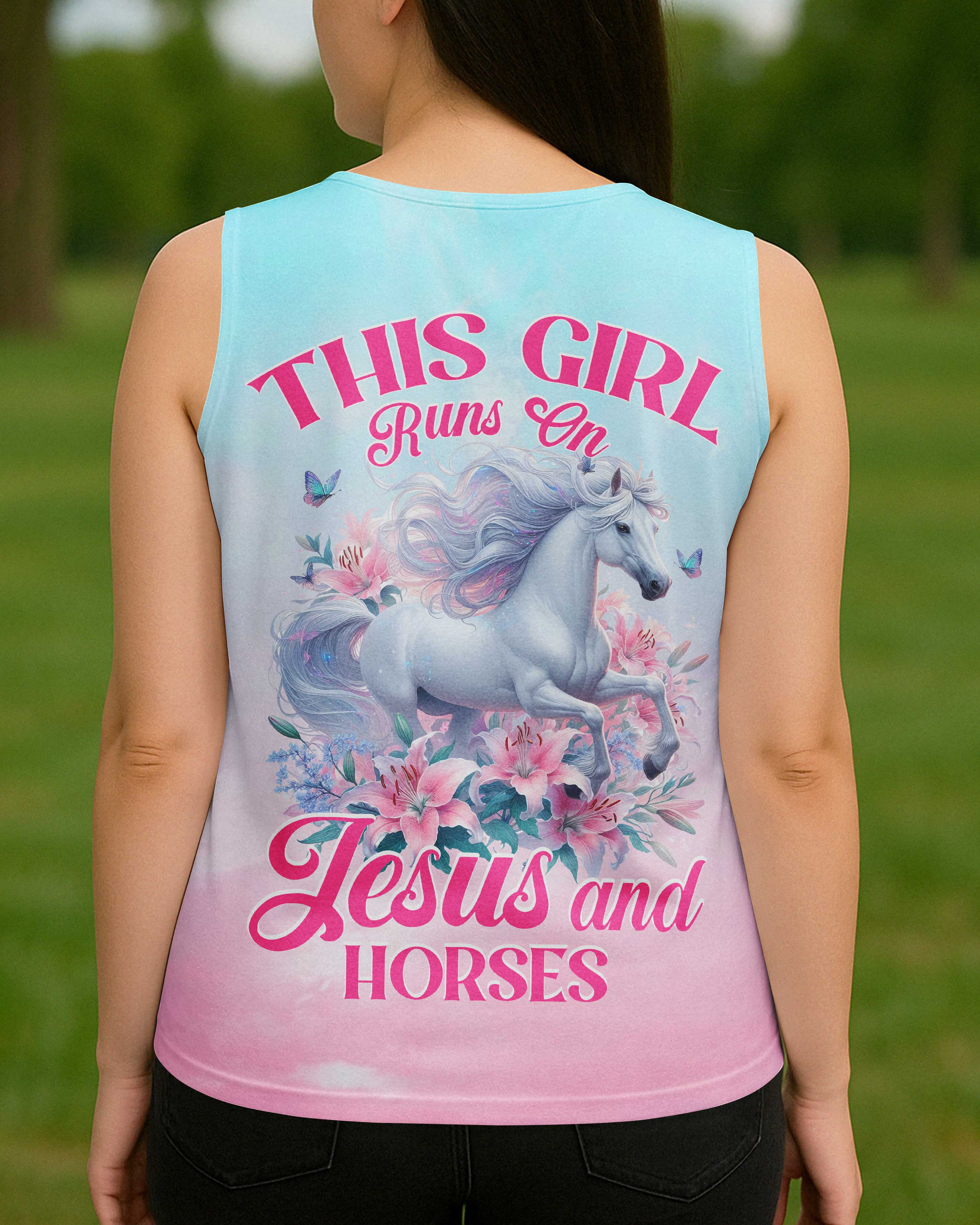 This Girl Runs On Jesus And Horses All Over Print V-neck Tank Top