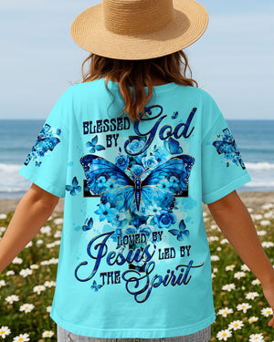 Blessed By God Loved By Jesus Cross Butterfly Women's All Over Print Shirt - Tltw1309251