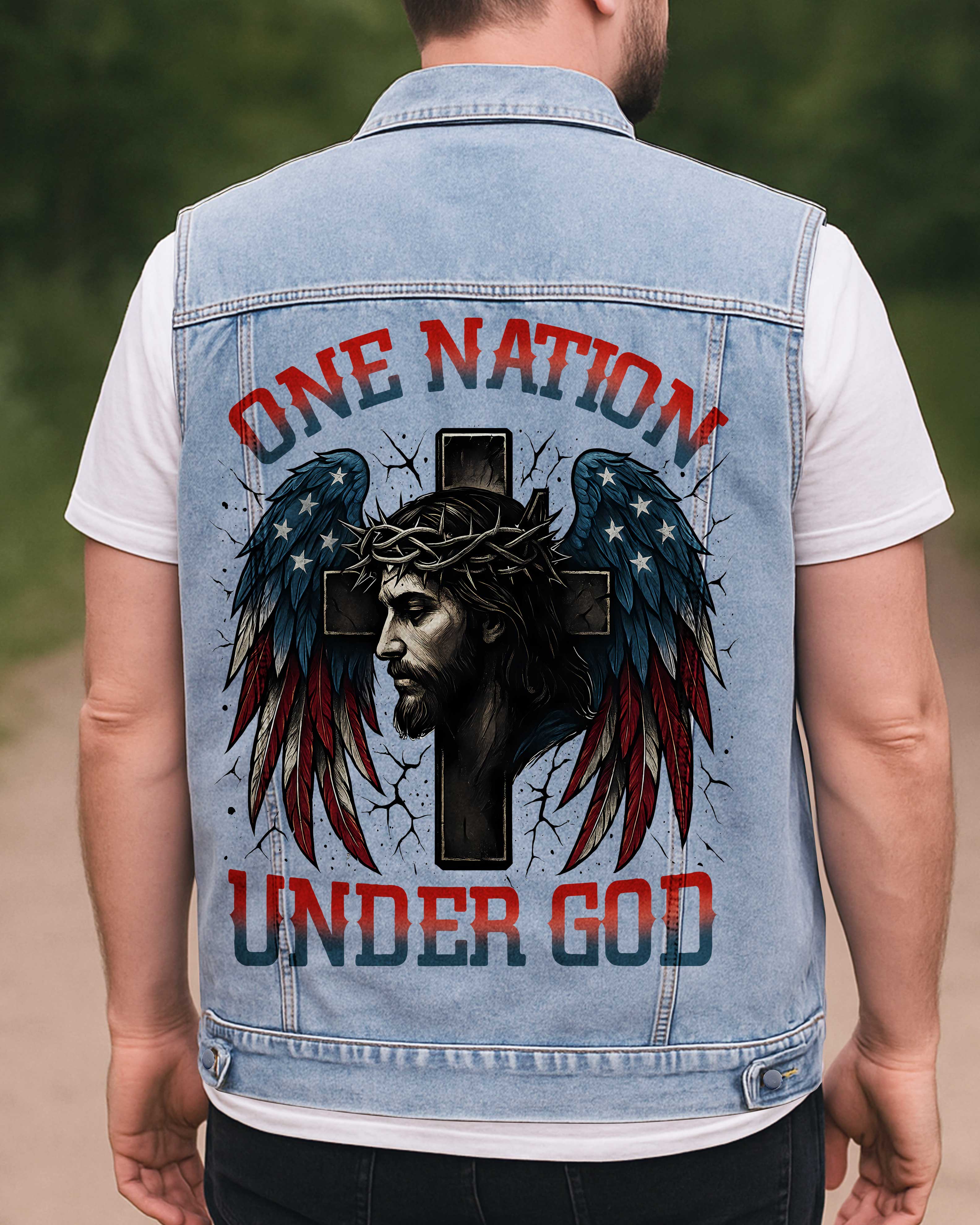 One Nation Under God Sleeveless Denim Jacket
