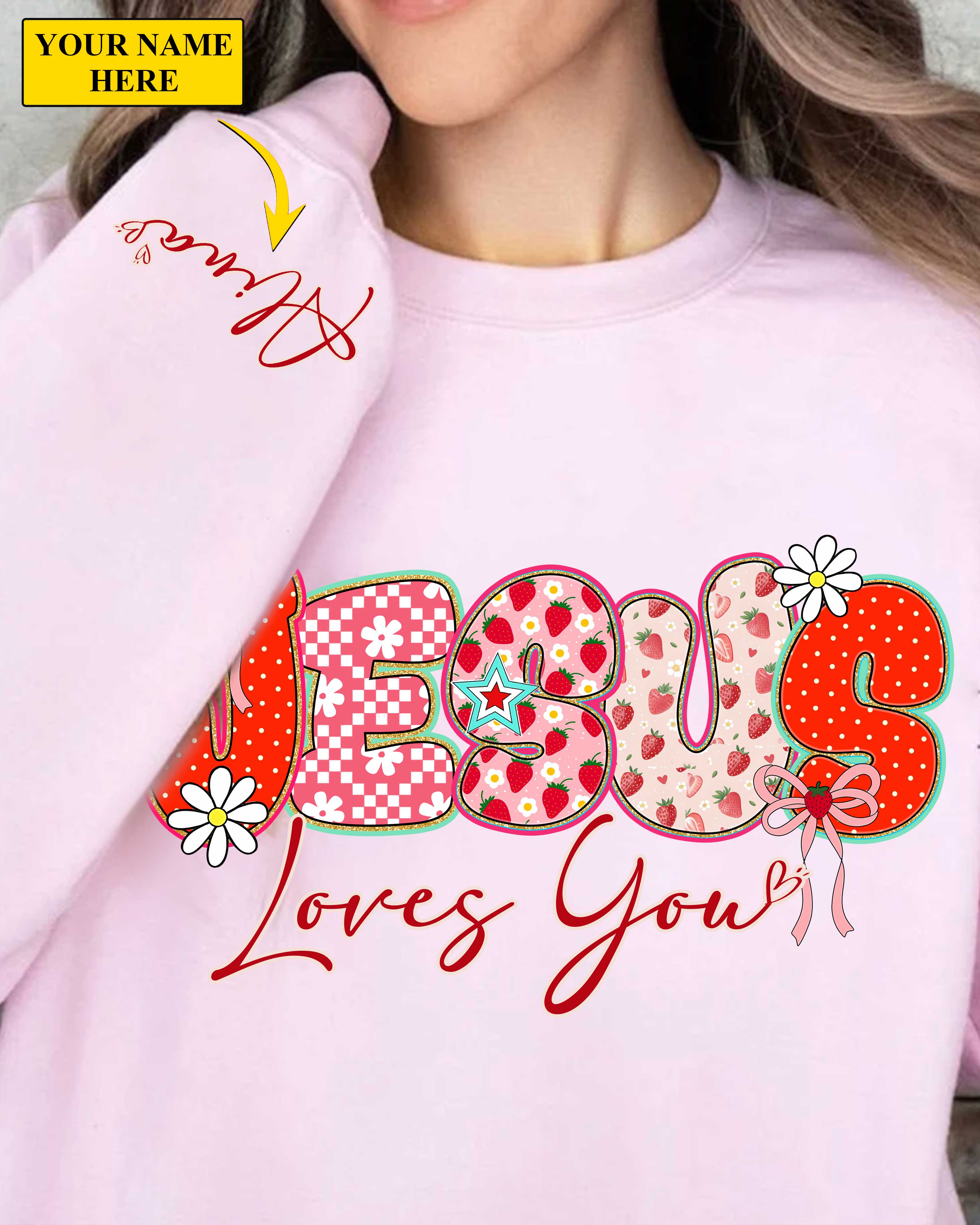 Jesus Loves You Sweater Gift, Summer Strawberry, Christian Gift, Bible Verse Sweater